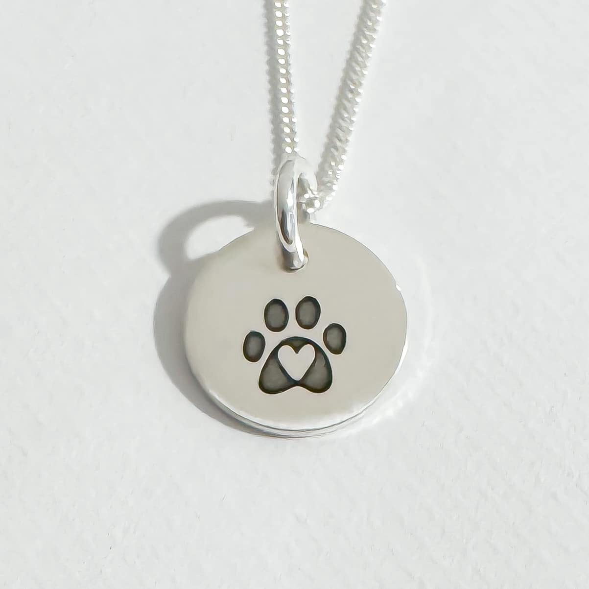 Sterling Silver Heart Dog Paw Necklace