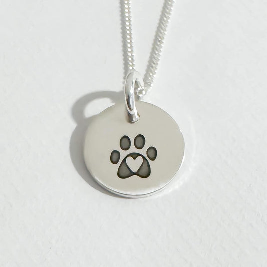 Sterling Silver Heart Dog Paw Necklace