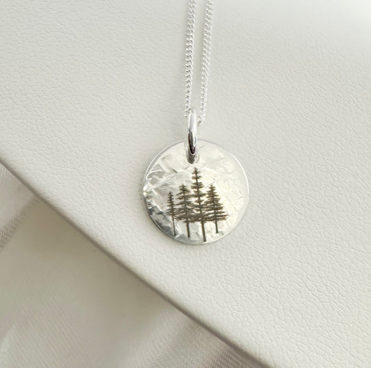 Hand Hammered Pine Tree Necklace